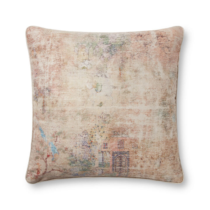 PLL0011 Beige/Multi 22"x22" Down Pillow