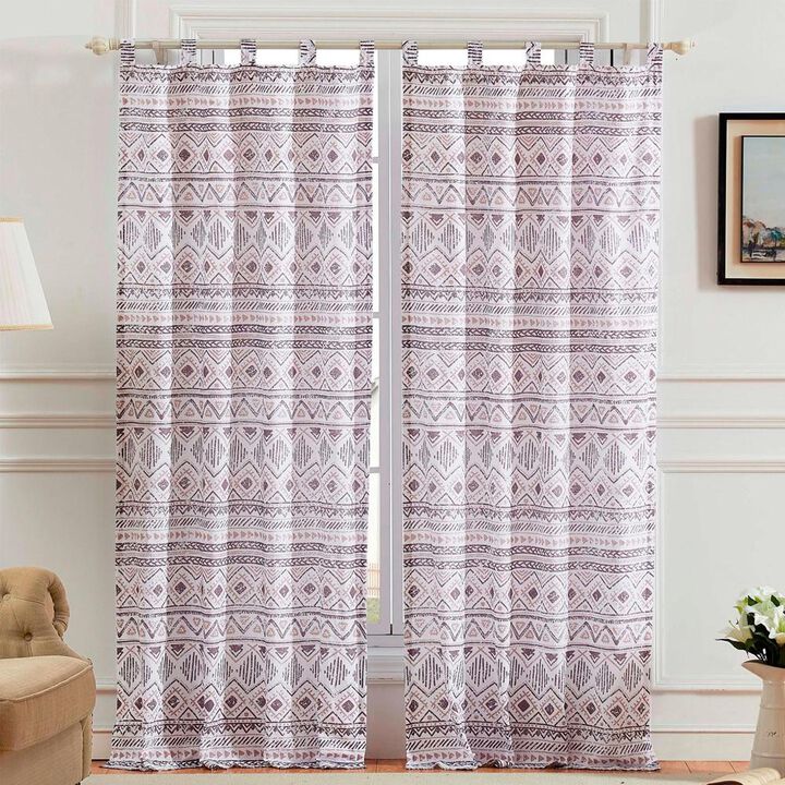 Greenland Home Fashions Barefoot Bungalow Denmark Simple Geometric Motifs Window Panel and Tie Back With 3" Rod Pocket - 4-Piece - 42X84", Ivory