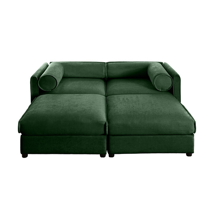 Merax Chenille Loveseat Sofa with 2 Ottomans and Hidden Storage