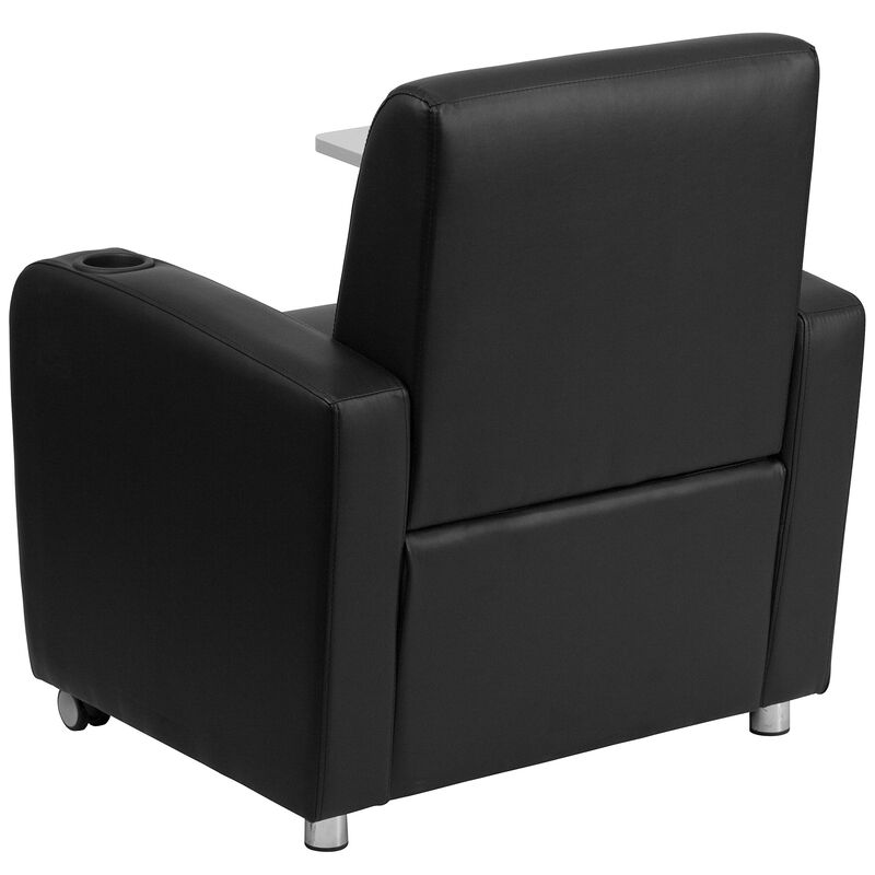 Flash Furniture George Black LeatherSoft Guest Chair with Tablet Arm, Front Wheel Casters and Cup Holder