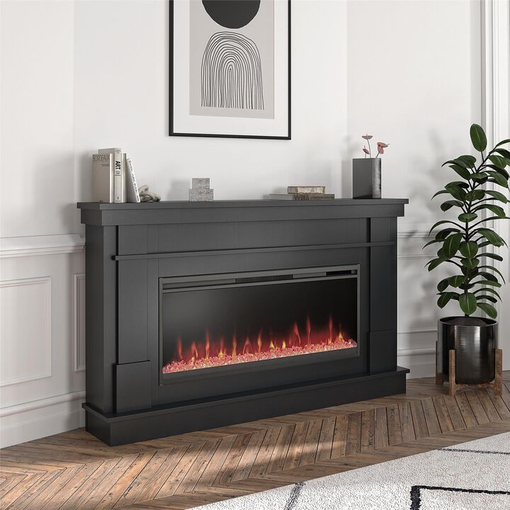 Novogratz Waverly Wide Mantel with Linear Electric Fireplace & Crystal Ember Bed