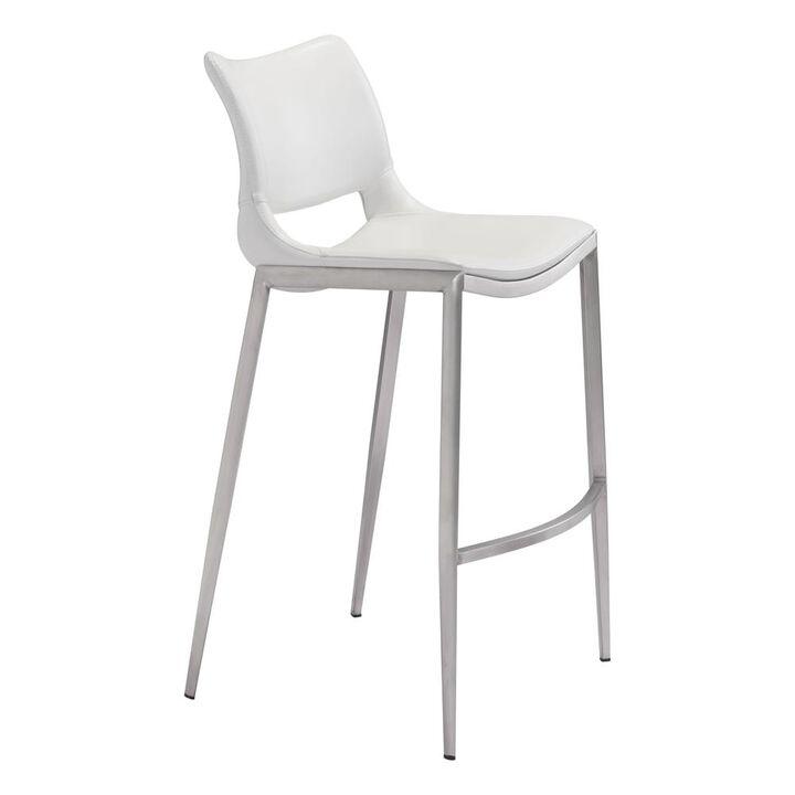Belen Kox Ace Bar Chair (Set of 2), White & Brushed Stainless Steel, Belen Kox