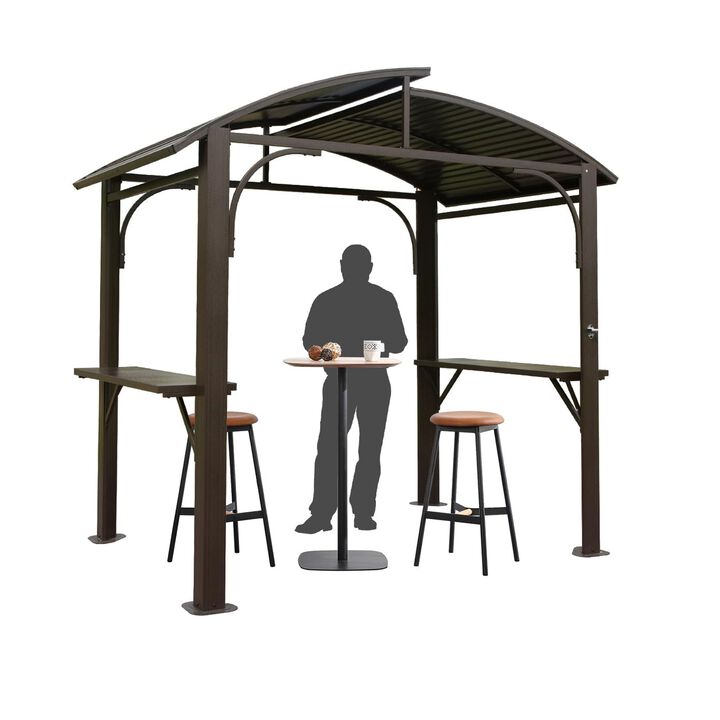 MONDAWE 8x5FT Arc Roof, Grill Canopy for Outdoor Grill With Double Galvanized Steel Roof and 2 Side Shelves, BBQ Gazebo Grill Tent for Patio Garden Backyard