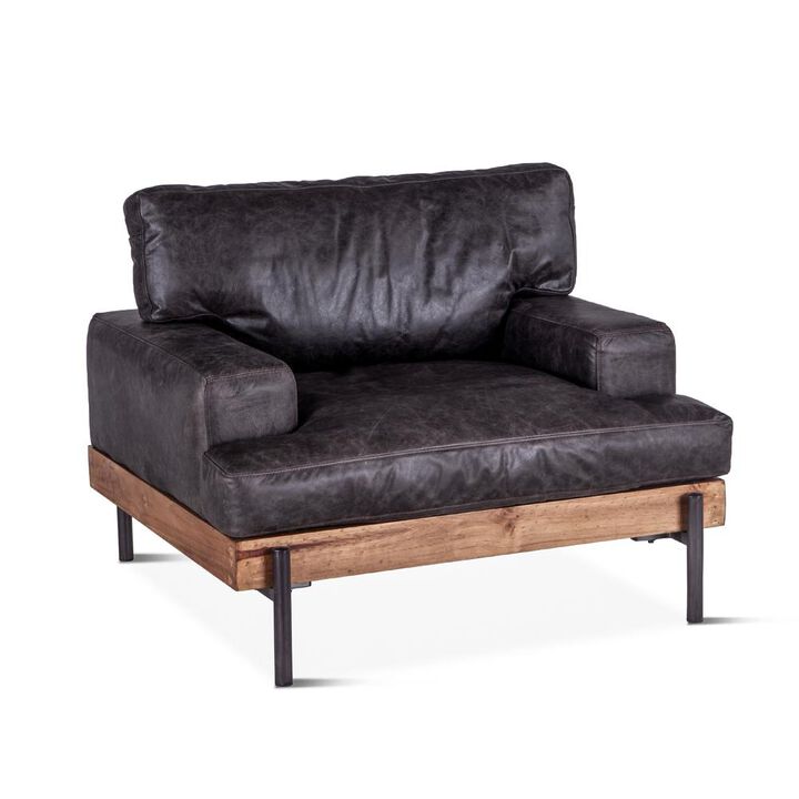 Belen Kox Distressed Antique Ebony Leather Armchair, Belen Kox