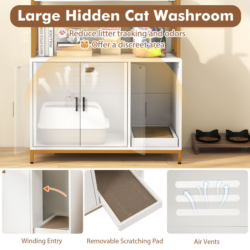 Cat Litter Box Enclosure with Storage and 3-tier Shelves