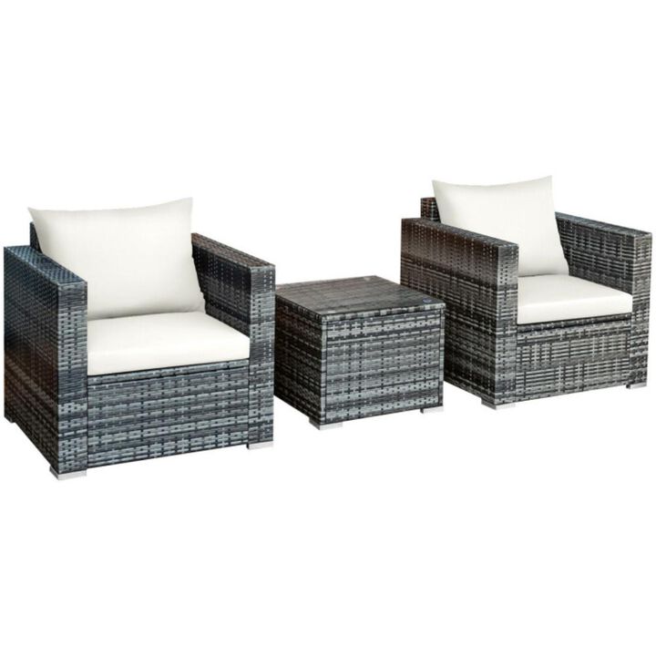 Hivvago 3 Pieces Patio Rattan Furniture Bistro Sofa Set with Cushioned