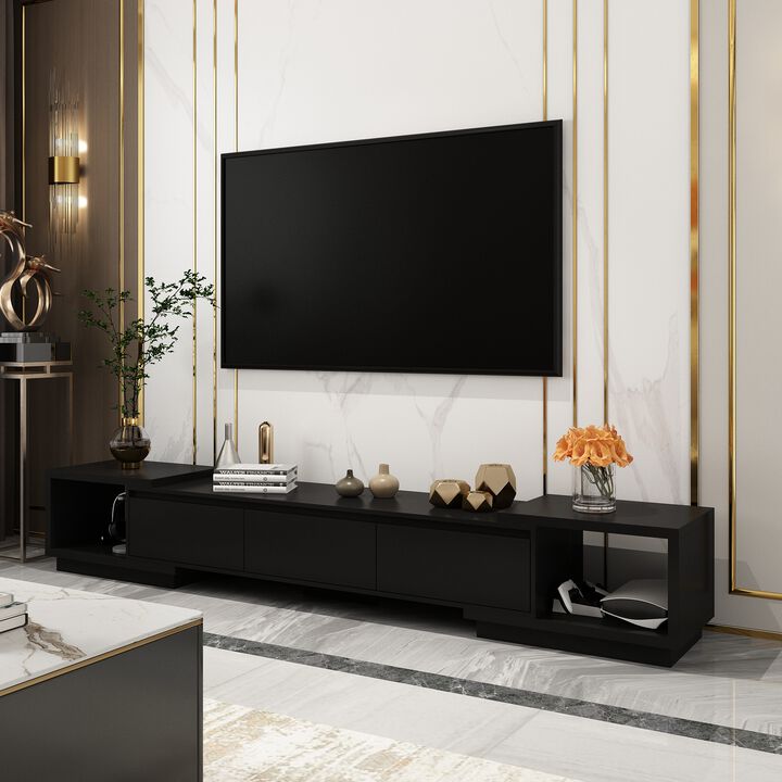 Extendable TV Stand Entertainment Center Black Wood Media Console Fits TV up to 120 in., With Drawers (65.4-106.3"W)