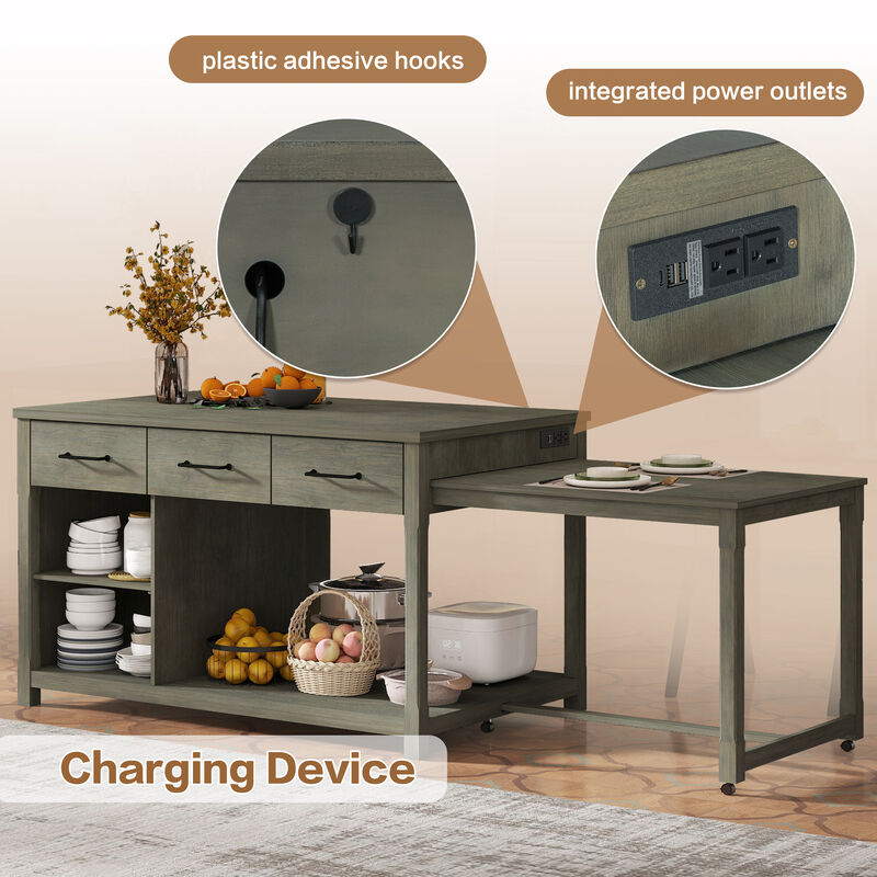Merax Retro Extendable Kitchen Island with Storage