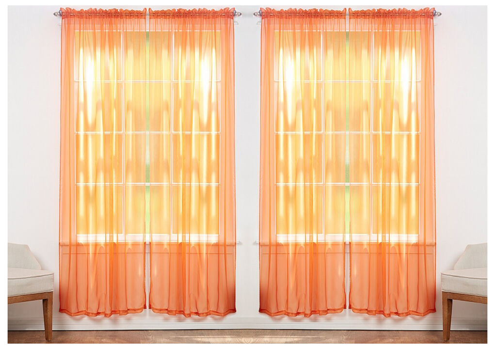 J&V TEXTILES Solid Sheer Window Curtain Panels- Set of 4