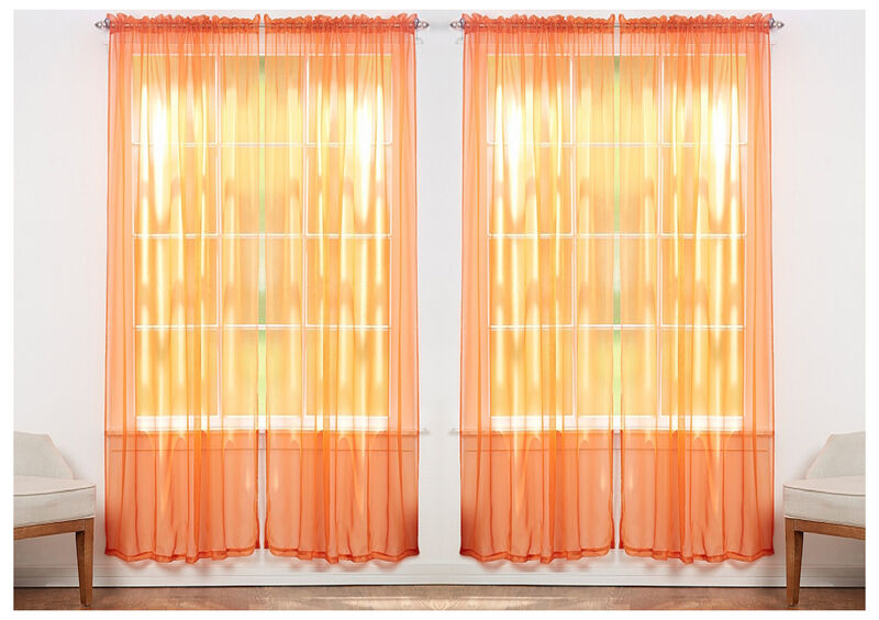 J&V TEXTILES Solid Sheer Window Curtain Panels- Set of 4