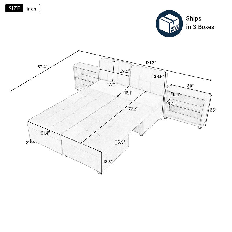 Merax Chenille Sofa Bed Modular Sofa Free-combined Sofa with 2 Storage Racks