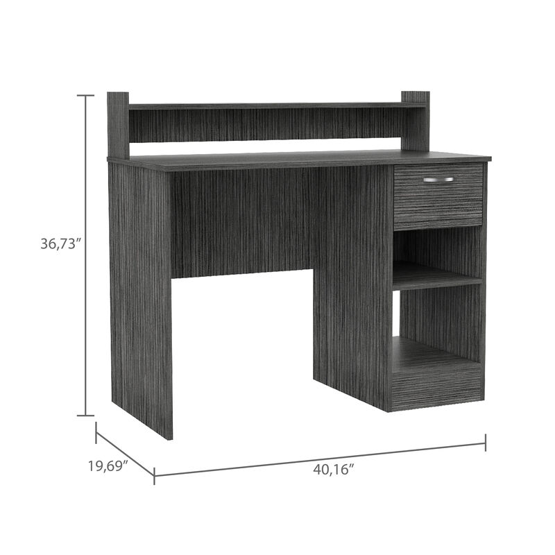 DEPOT E-SHOP Vera Computer Desk with Top Open Shelf, 1-Drawer and 2-Storage Shelves, Smokey Oak