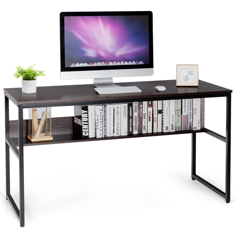 Costway 55'' Computer Desk Writing Table Workstation Home Office w/Bookshelf Natural
