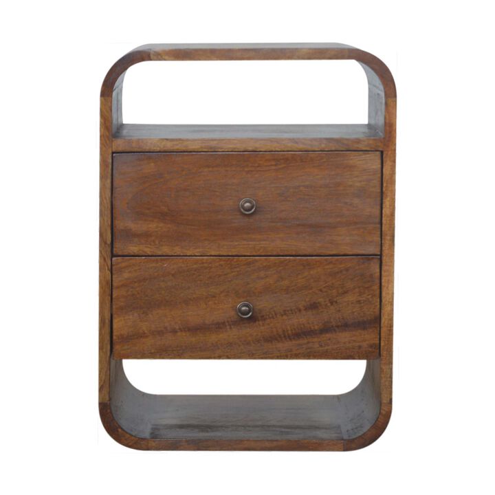 Solid Wood Chestnut Curved Edge with 2 Drawers Nightstand