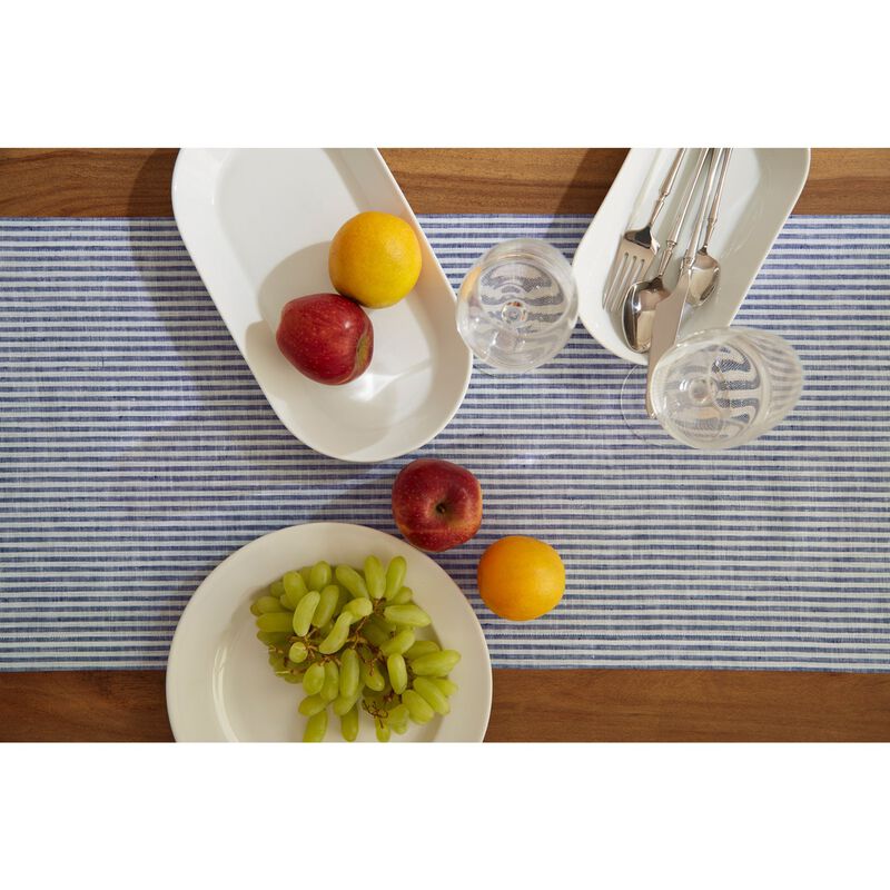 Solino Home 100% Pure Linen Table Runner 14 x 90 Inch | Narrow Stripe