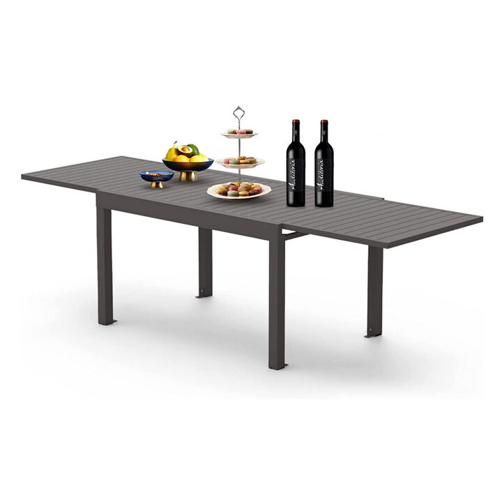Extendable Aluminum Patio Dining Table, 53"-106" Rectangular, Dark-Brown