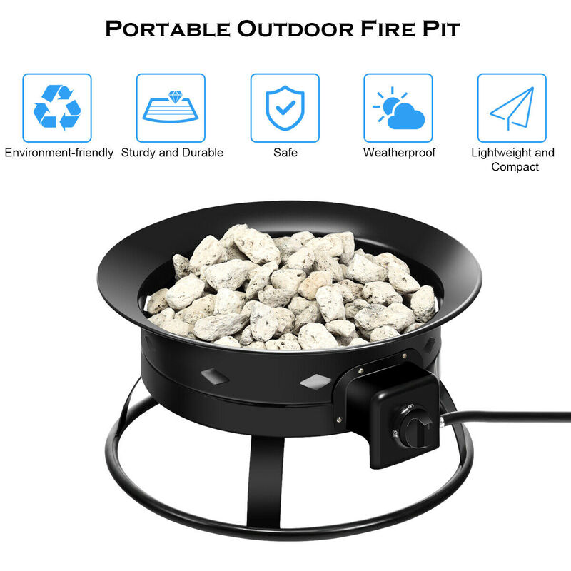 58 000BTU Firebowl Outdoor Portable Propane Gas Fire Pit with Cover and Carry Kit