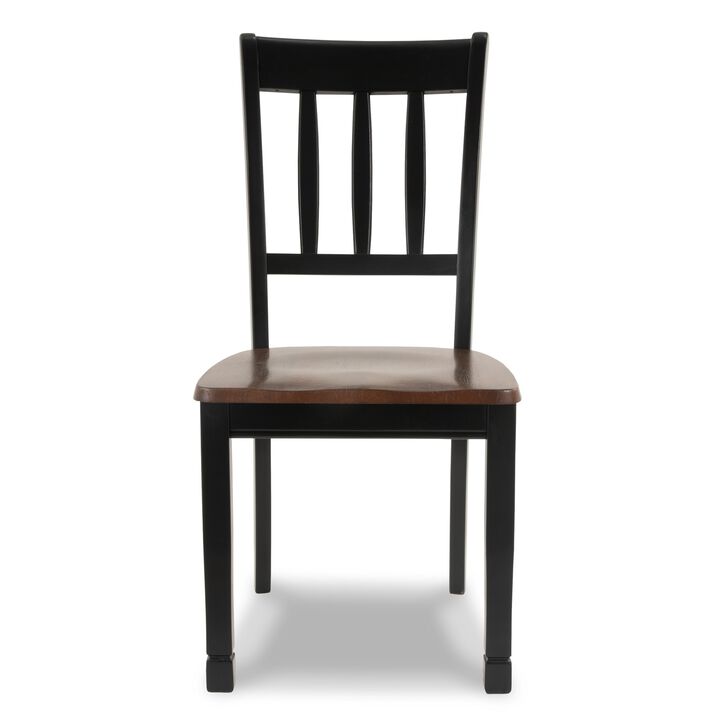 Vilo Dining Side Chair Set of 2, Brown Wood Seat, Black Straight Legs - Benzara