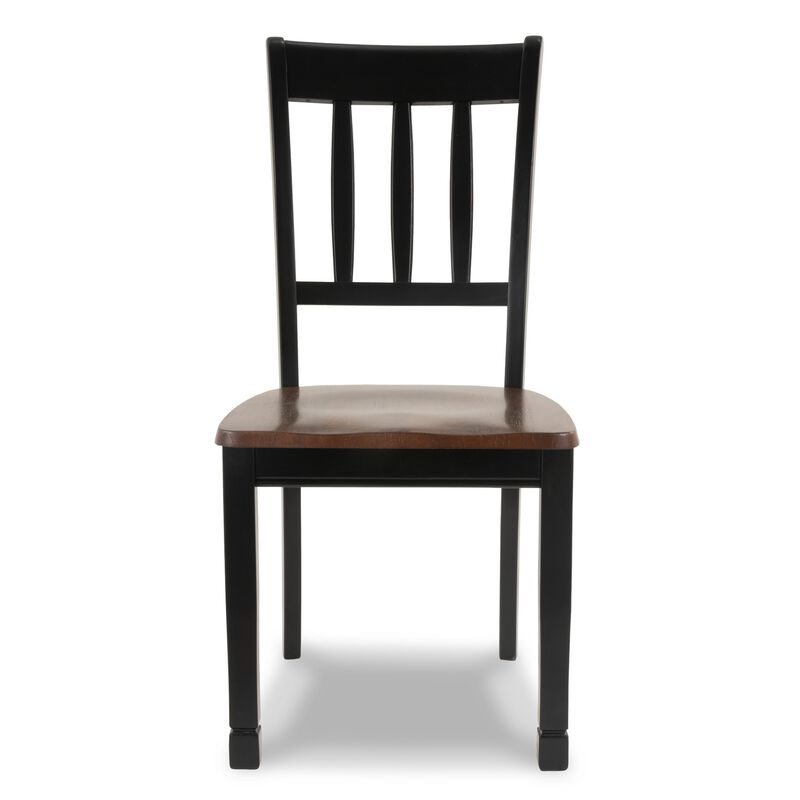 Vilo Dining Side Chair Set of 2, Brown Wood Seat, Black Straight Legs - Benzara