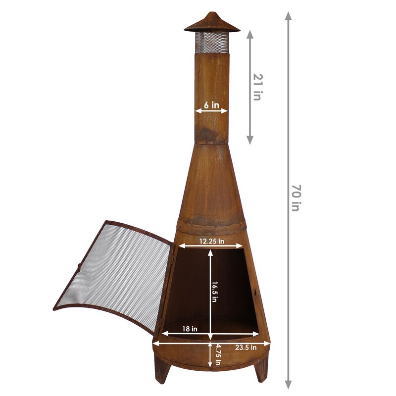 Sunnydaze 70 in Steel Wood Burning Chiminea Fire Pit with Rain Cap - Rustic