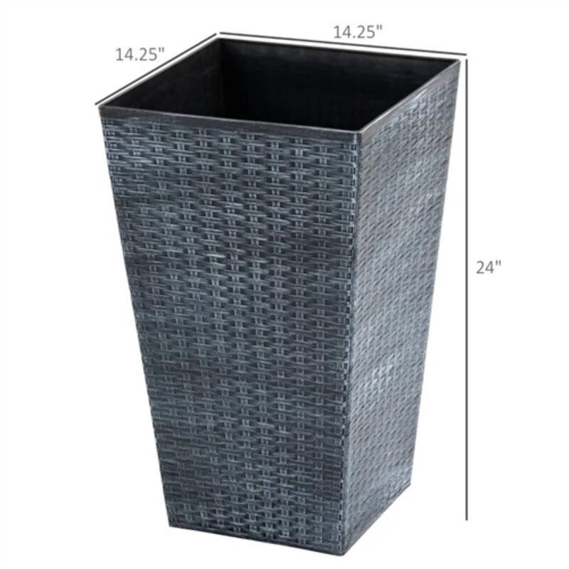 Hivvago Set of 3   Grey Faux Rattan Plastic Tall Large Flower Pots