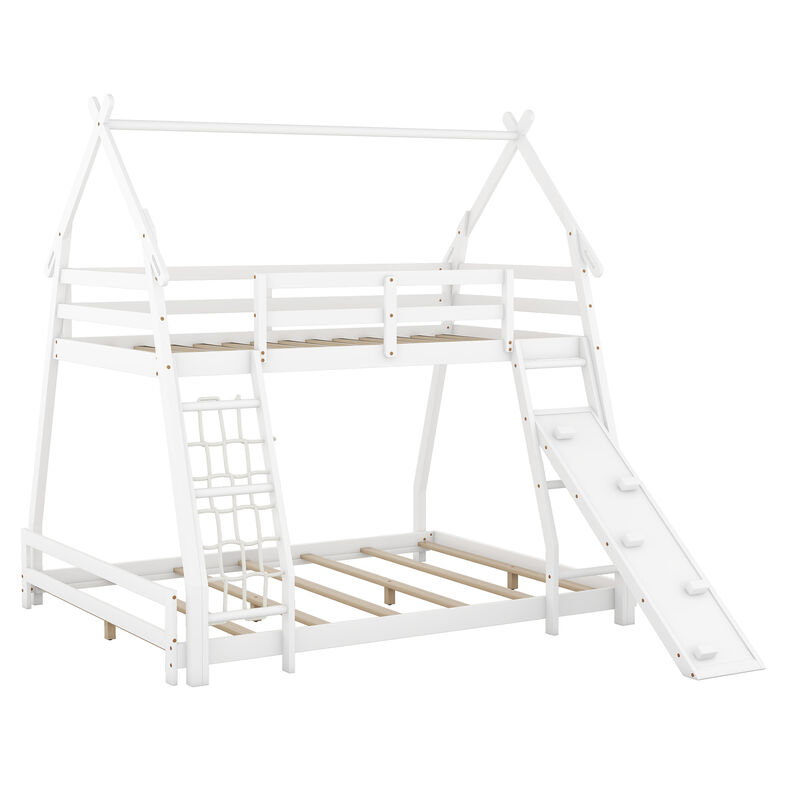 Merax House Bunk Bed with Climbing Nets and Climbing Ramp
