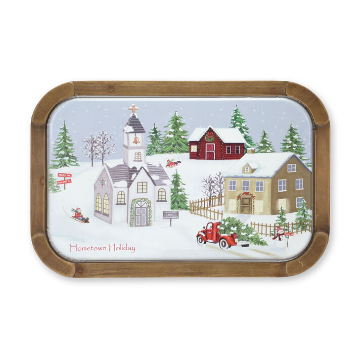 Vintage Church with House and Truck Scene for Rustic Home Decor