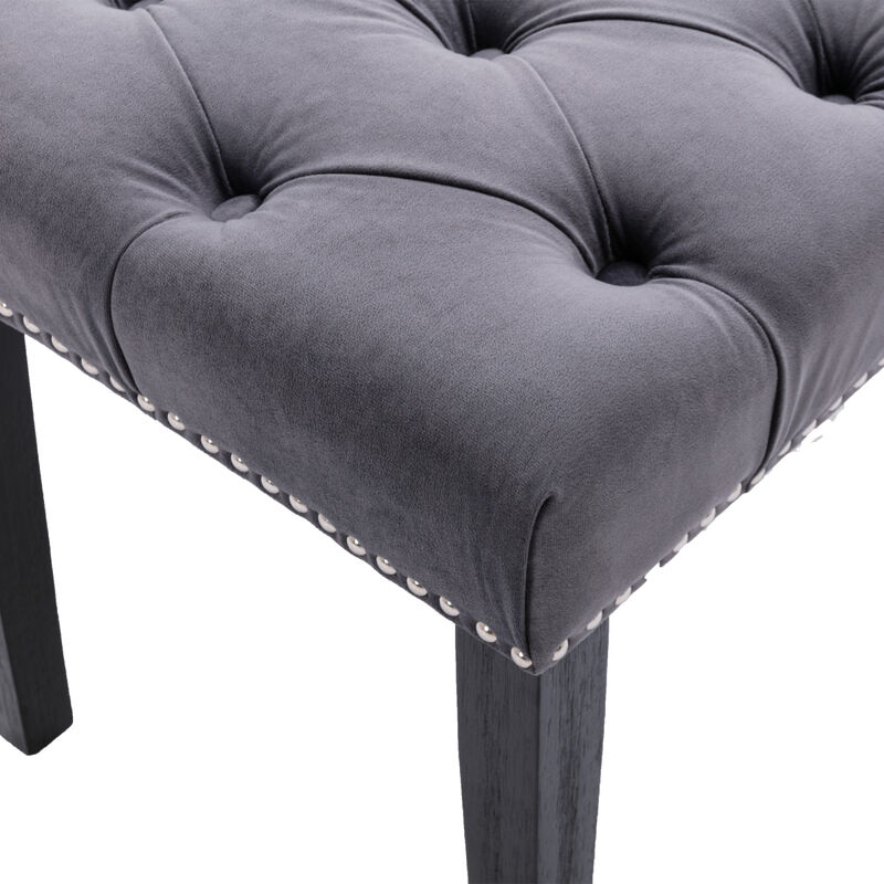 Velvet Tufted Ottoman Bench, Dark Gray