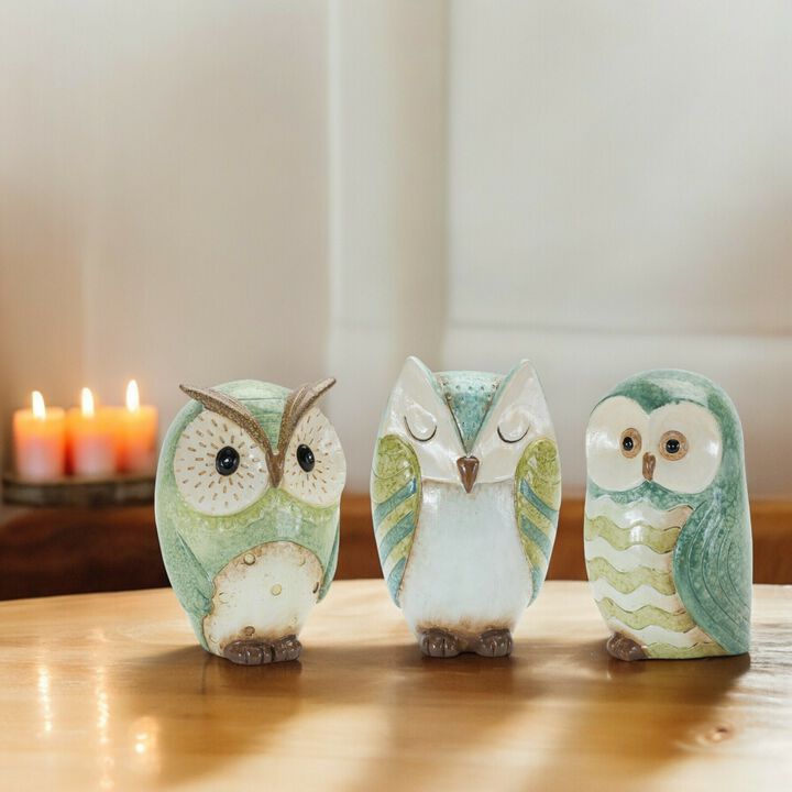 Set of 3 Owl Figurines Decorative Garden or Home Decor Accents