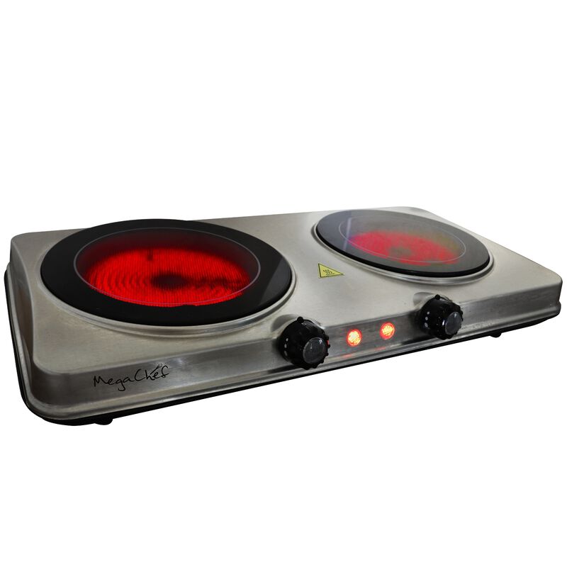MegaChef Electric Easily Portable Heavy Duty Lightweight Dual Size Infrared Burner Cooktop Buffet Range in Sleek Steel