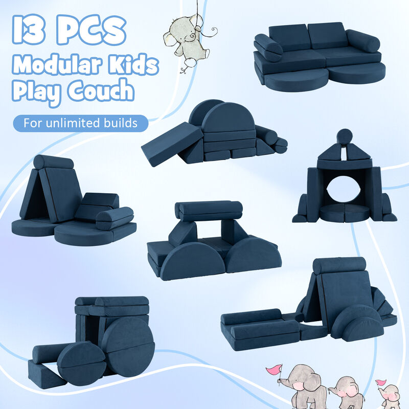 13 Pieces Convertible Modular Kids Play Couch for Nursery Playroom Bedroom
