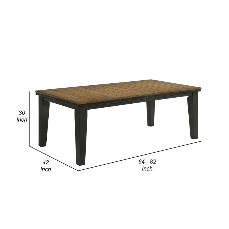 Woodlands 64-82 Inch Dining Table, Extendable, Rectangular Top, Brown - Benzara
