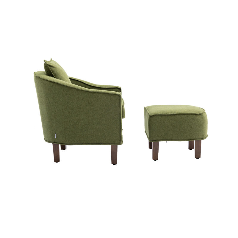 Accent Chair With Ottoman, Mid Century Modern Barrel Chair Upholstered Club Tub Round Arms