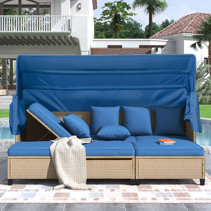 Merax UV-Proof Resin Wicker Patio Sofa Set with Canopy