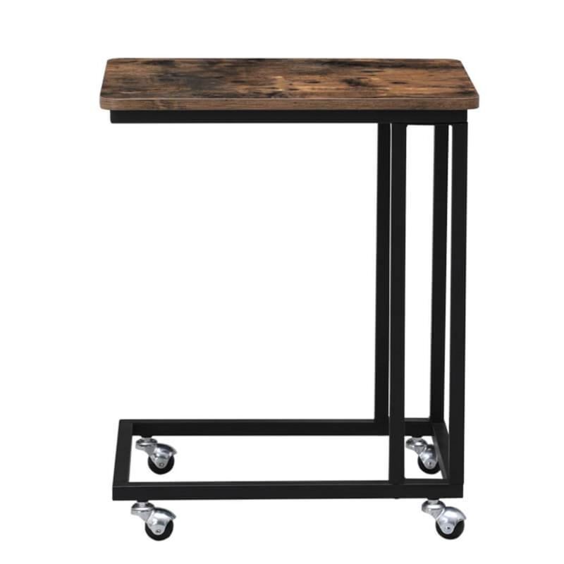 Hivvago Modern Industrial Side Table Nightstand TV Tray on Wheels