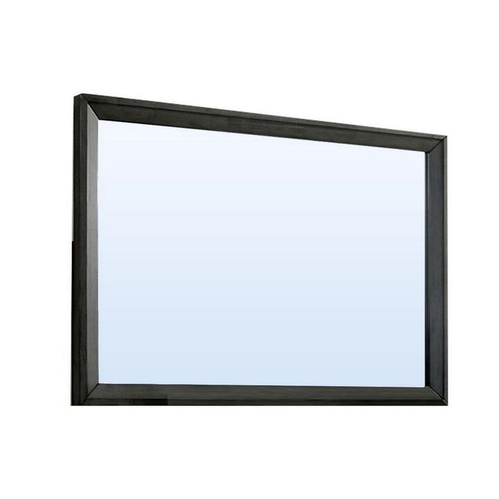 45 Inch Rectangular Wooden Frame Contemporary Mirror, Gray-Benzara