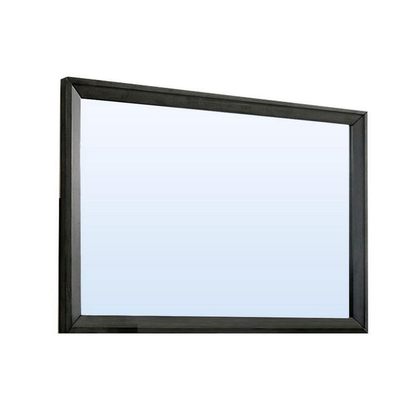 45 Inch Rectangular Wooden Frame Contemporary Mirror, Gray-Benzara