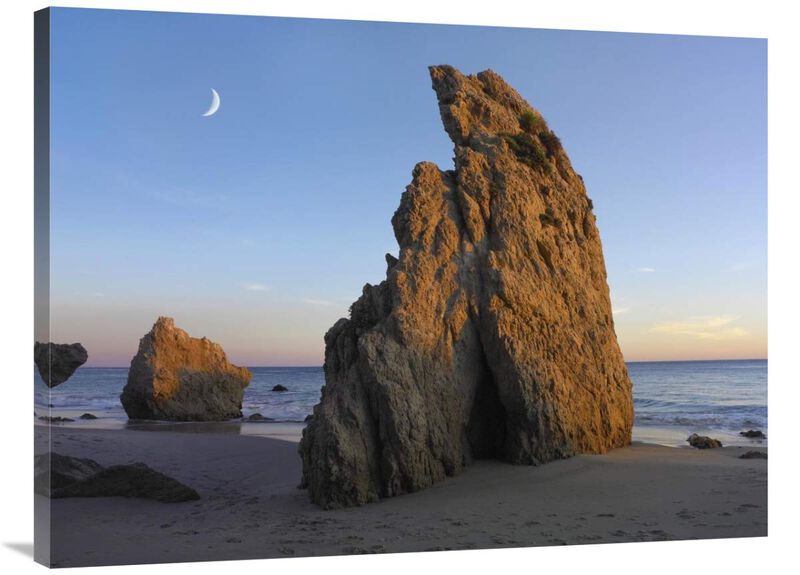Crescent moon over El Matador Beach, Malibu, California-Canvas Art-40x30