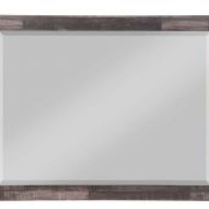 48 Inch Wood Mirror, Landscape, Beveled, Rustic Brown - Benzara