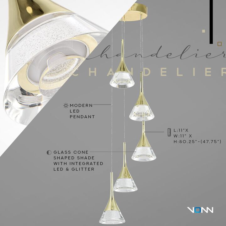 VONN Lighting 5-Light Pendant Lighting Height Adjustable Integrated LED Chandelier