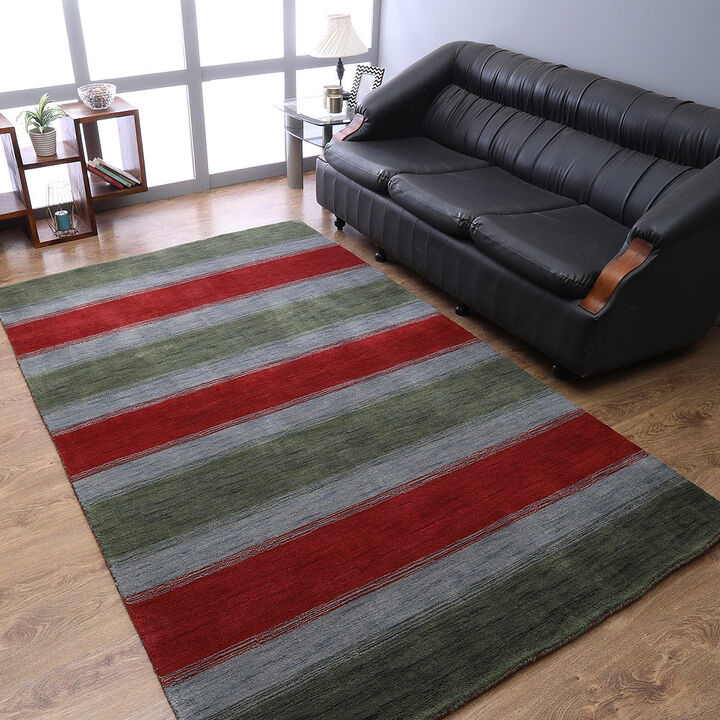 RUGSOTIC CARPETS HAND KNOTTED LOOM WOOL ECO-FRIENDLY AREA RUGS  - 8'x10', Rectangle, Green Blue Color, Contemporary Modern Design, High Pile Thick Handmade Anti Skid Rugs for Living Room (L00214)