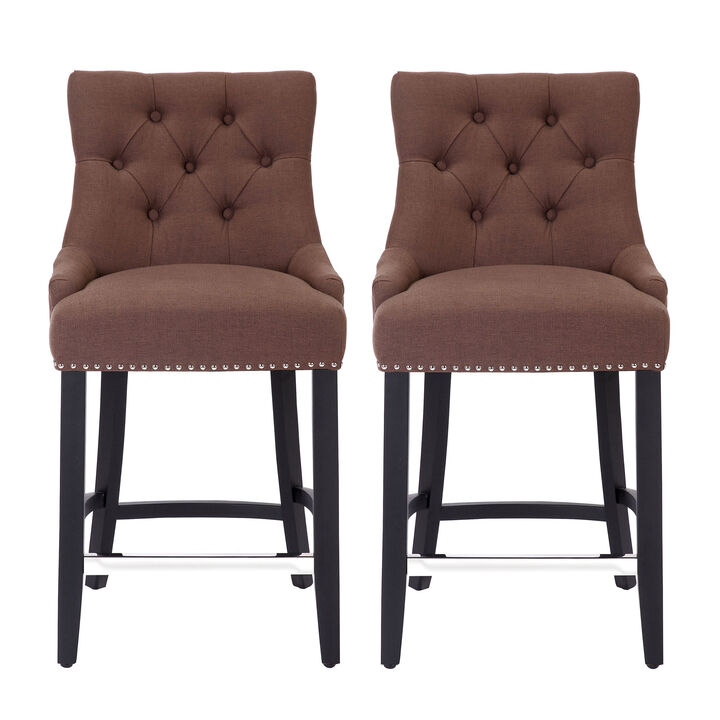 WestinTrends 24" Linen Fabric Tufted Upholstered Counter Stool (Set of 2)
