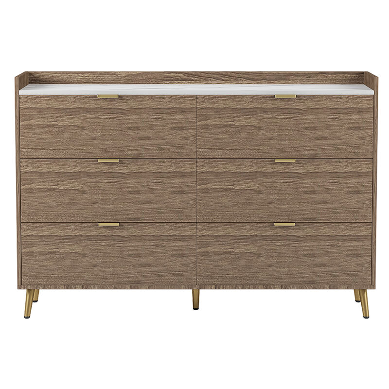 Modern 6-Drawer Dresser with Marble Top
