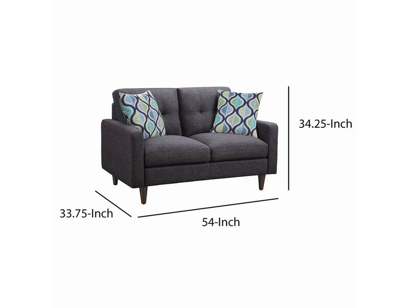 Fabric Upholstered Wooden Loveseat with Tufted Back, Gray-Benzara