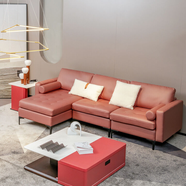 Modern Loveseat Sofa with 2 Bolsters and Side Storage Pocket
