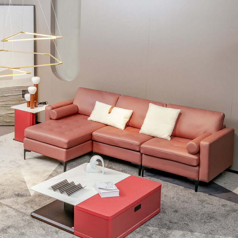 Modern Loveseat Sofa with 2 Bolsters and Side Storage Pocket