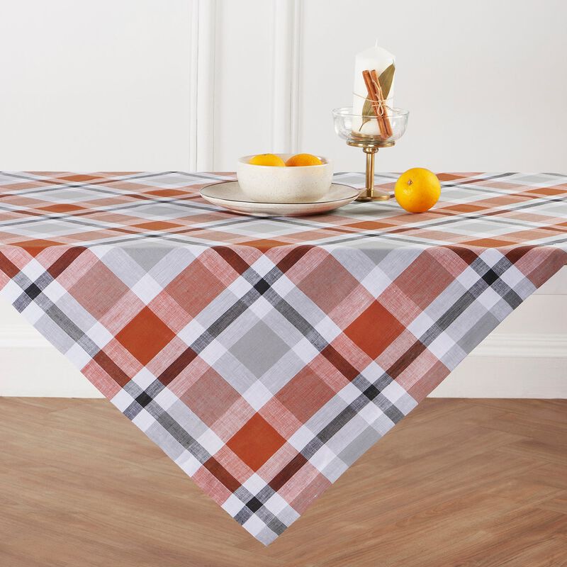 Solino Home 100% Pure Linen Table Throw 52 x 52 Inch | Fall Buffalo Check for Thanksgiving, Christmas