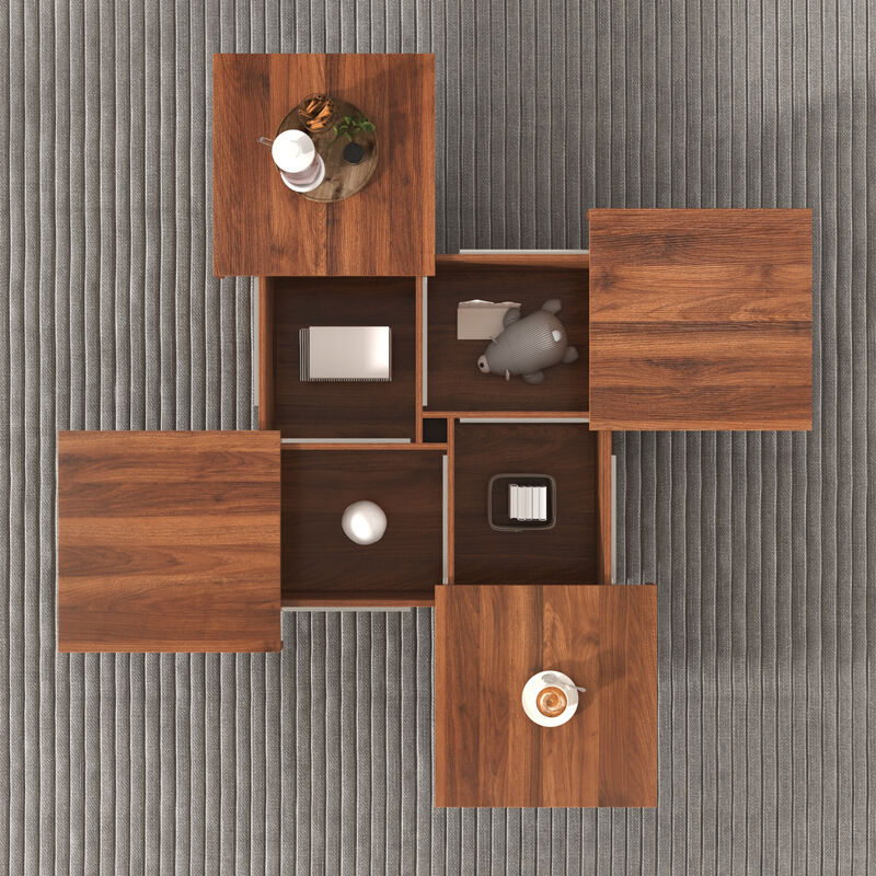 Merax Square Marble Veneer Coffee Table with Storage