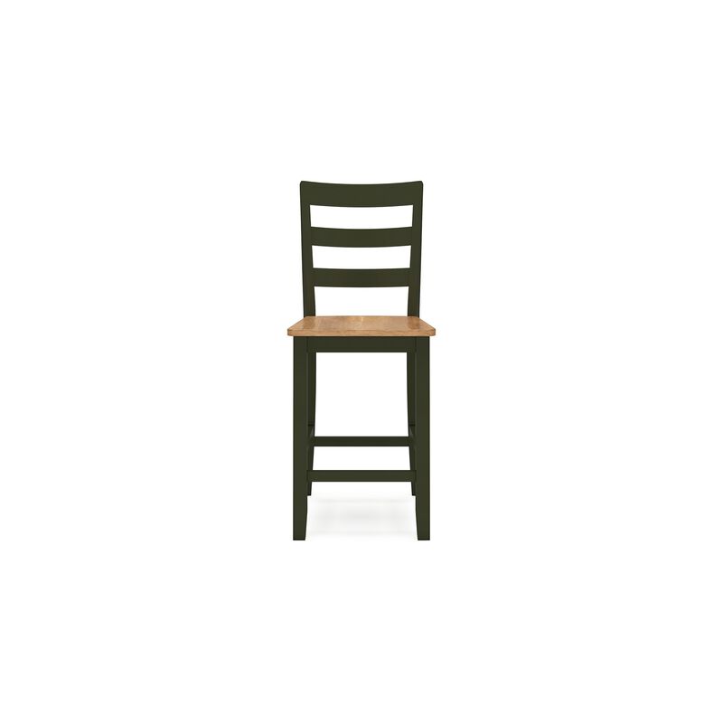 Gasy Counter Height Chair Set of 2, Dark Green Solid Wood, Brown Seat - Benzara