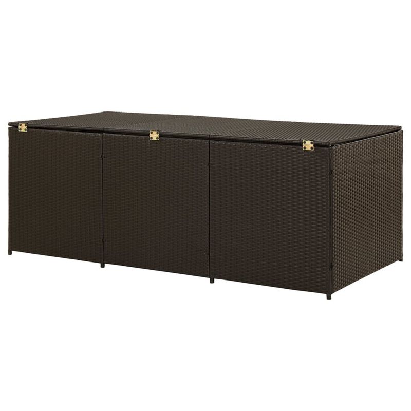 Outdoor Storage Box, Brown Rattan, 71 Inch Powder Coated Steel Frame - Benzara